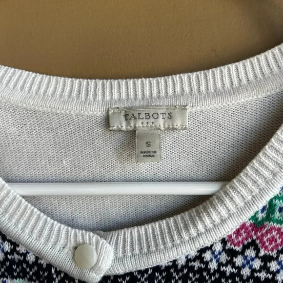 Talbots Preppy Fair Isle Button Down Crew Neck Cardigan - Size Small - Picture 2 of 3